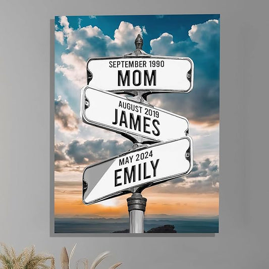 Personalized Gifts for Mom Family Names Street Custom Multi-Name Date of Birth Vintage Street Sign Happy Mothers Day Canvas Wall Art Best Christmas Gifts for Mommy from Daughter Son Children Kids #11