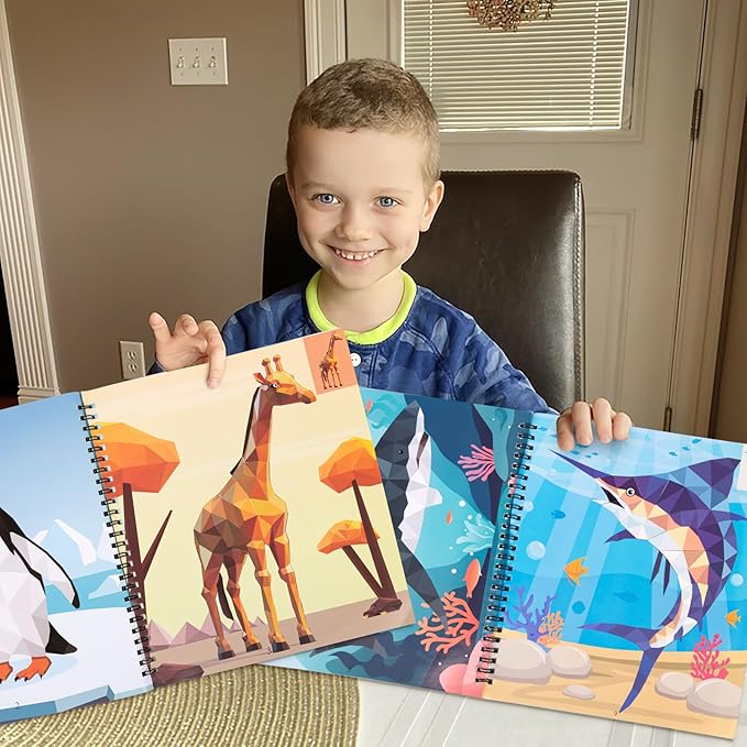 90shine 4PCS Sticker Books for Kids Ages 4-8 Includes Underwater Pet Dinosaur Rainbow Themed Multiple Designs Party Gift Create 44 Pictures