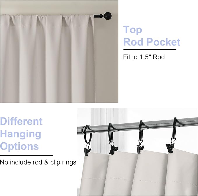 Simplebrand Ava Natural Short 36 Inches Blackout Curtain 2 Panels Set, Half Window Rod Pocket Privacy Curtain Tiers for Kitchen, Curtains Blackout for Bathroom Shades, W40 x L36 Inch, Natural