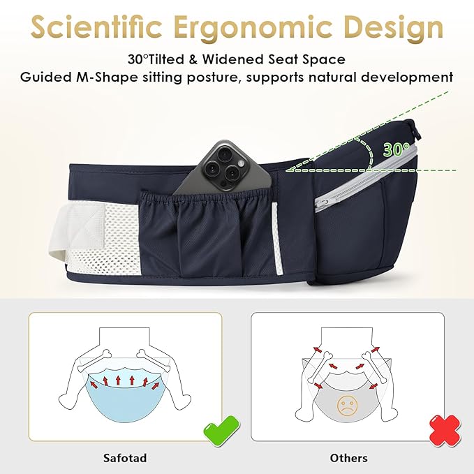 Baby Carrier Newborn to Toddler, Lightweight Ergonomic Baby Hip Seat Carrier Up to 33lbs, Adjustable Extended Waistband Infant Carrier with Breathable Sunshield, Navy Blue