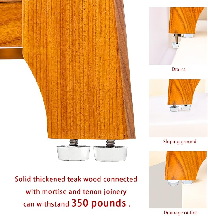 NNN 36" Commercial Teak Shower Bench - 8 Non-Slip Leveling Feet & 350 lbs Capacity | Rock-Solid Stability for Seniors & Spa Safety | Waterproof Design for Saunas/Outdoor Pools (Patented)