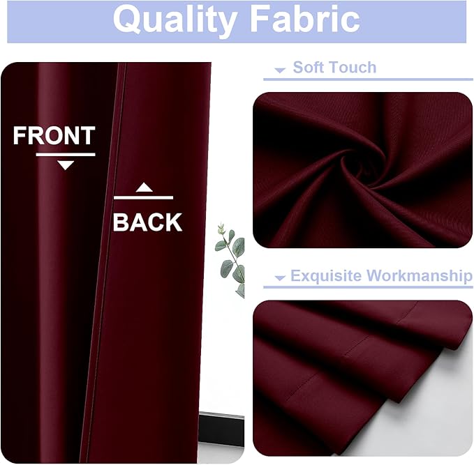 Simplebrand Ava Burgundy Short 36 Inches Blackout Curtain 2 Panels Set, Half Window Rod Pocket Privacy Curtain Tiers for Kitchen, Curtains Blackout for Bathroom Shades, W40 x L36 Inch, Burgundy