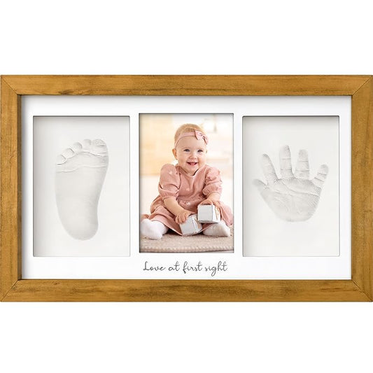 Baby Hand and Footprint Kit - Clay Handprint Keepsake Frame, Newborn Nursery Picture Frame, Personalized New Mom Gifts for Baby Shower & Registry (Golden Wheat)