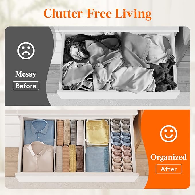 Lifewit 9 Pack Drawer Dividers 4" High, 13.8-22.5" Dresser Drawer Divider, Adjustable Drawer Organizers for Clothes, Plastic Drawers Separators for Dresser, Bedroom, Bathroom, Kitchen, Office