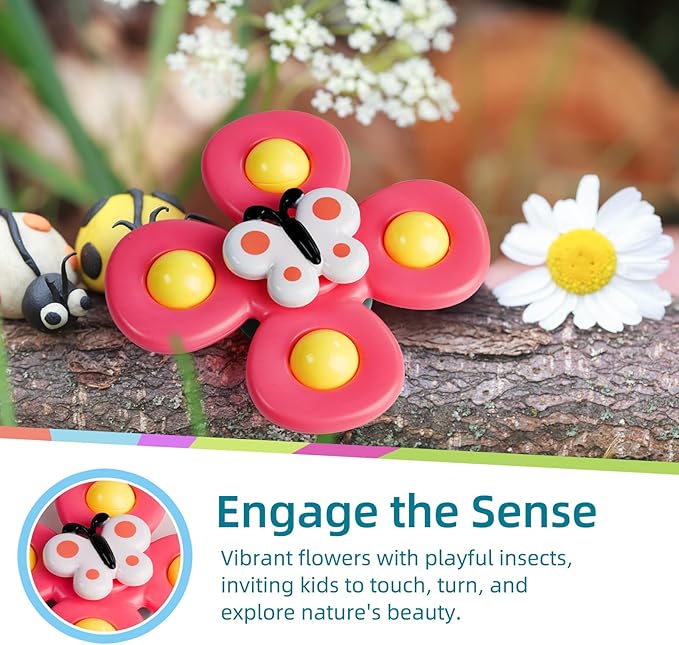 LiKee Strong Suction Cup Fidget Rotating Sensory Bath Toys for Baby 12 18 Months Airplane Car Travel Table & Window Toys for 1 2 Years Old Toddler Boys and Girls (Insect-1)