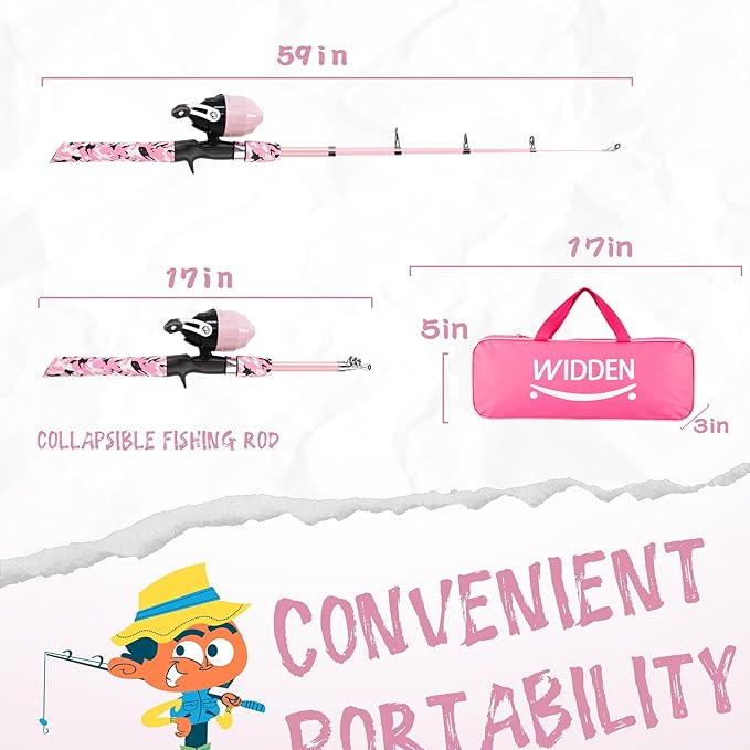Kids Fishing Pole, Portable Telescopic Kids Fishing Poles for Boys and Girls, Fishing Rod and Reel Combo Kit with Tackle Box, and Fishing Net, Best Fishing Pole for Toddler Youth