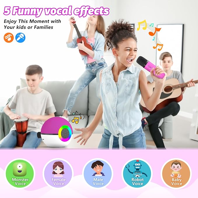 goopow Mini Karaoke Machine Speaker for Kids Adults, Portable Bluetooth Microphone Song Toys with LED Light, Best Chritmas Birthday Festival Gift for 3 4 5 6 7 8+ Year Old Girls Boys (Hotpink-2MIC)