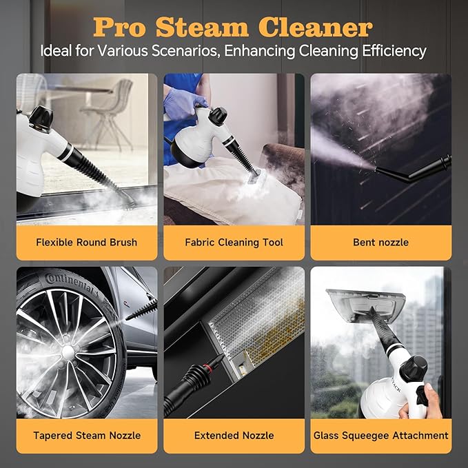 Steam Cleaner, Handheld Steam Cleaner, Steam Cleaner for Home with 16 Accessories and Automatic Steam Switch, Steamer for Cleaning Home, Living Room, Kitchen, Bathroom, Car (White)