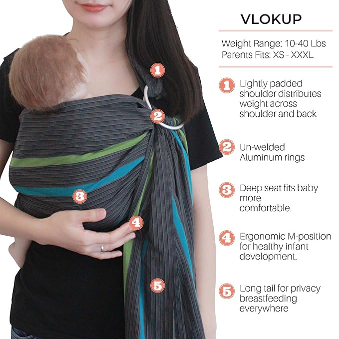 Ring Sling Baby Carrier, Soft Linen Cotton Baby Sling Carrier Newborn to Toddler, Baby Wrap Carrier for Plus Size Parents, Perfect Shower Gift, Green
