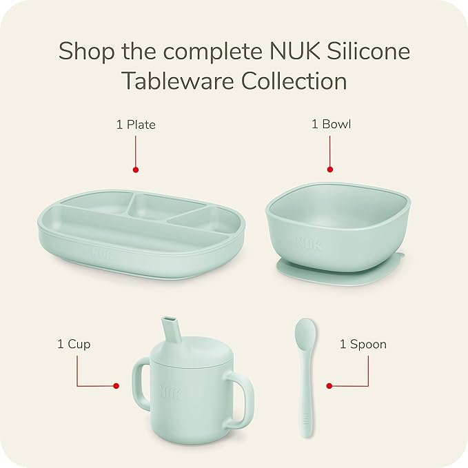 NUK Silicone Baby Suction Bowls, Suction Feature Helps Reduce Spills, Microwave & Dishwasher Safe, BPA-Free, Pack of 2