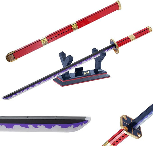 HI-REEKE Cosplay Anime Swords Building Blocks Kit 1 Piece Roronoa Zoro Sandai Kitetsu Yamato Sword Model Samurai Katana Toys for Adult -803PCS Luminous