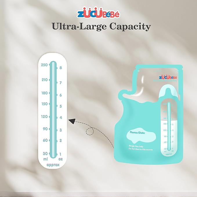 Breastmilk Storage Bags(50 Count)，8oz Milk Storage Bags for Breastfeeding，BPA Free with Easy Pour Spout, Self Standing, for Refrigeration and Freezing Blue