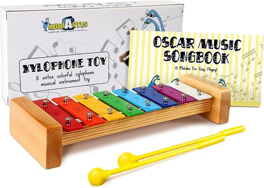 MINIARTIS Xylophone for Kids and Toddlers | 8 Notes Colorful Wooden Xylophone with Mallets and 15 Music Songbook | Kids Musical Instrument Educational Montessori Toys