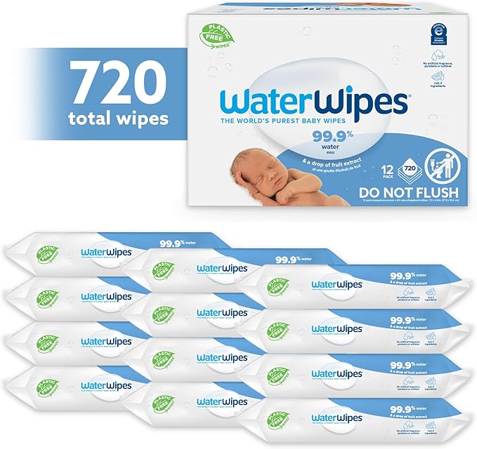 WaterWipes Sensitive+ Newborn & Baby Wipes, 3-In-1 Cleans, Cares, Protects, 99.9% Water, Unscented & Hypoallergenic, 720 Count (12 Packs)