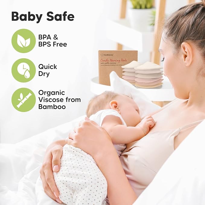 Organic Nursing Pads - 14 Washable Viscose Derived from Bamboo Breastfeeding Pads, Wash Bag, Reusable Breast Pads for Breastfeeding, Nipple Pads for Breastfeeding Essentials (Neutrals, XL 5.5")