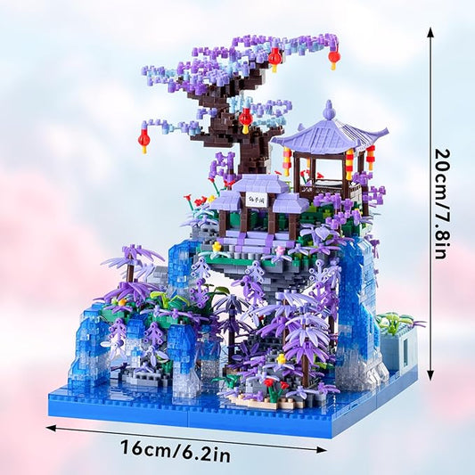 Cherry Blossom Tree House Micro Building Blocks Set,Peach Blossom Pond Flowers Bricks Architecture Kit with LED Light Gifts for Adults and Kids（2500+Pieces）