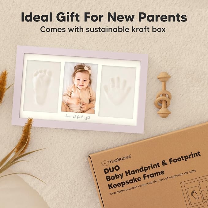 Baby Hand and Footprint Kit - Clay Handprint Keepsake Frame, Newborn Nursery Picture Frame, Personalized New Mom Gifts for Baby Shower & Registry (Soft Lilac)