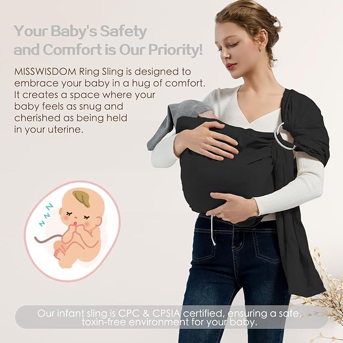 Baby Wrap Ring Sling 7-35 lbs, Baby Sling Carrier for Newborn, Toddler, Infant Holder, Lightweight Baby Carrier Wraps, Black