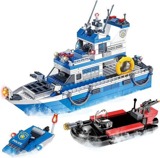 City Boat STEM Building Blocks Sets, Compatible with Lego City Police Boat and Ship Playsets, Rescue Boats That Float Toy Building Kit for Boys 6 7 8 9 10 11 12（480 Pcs）
