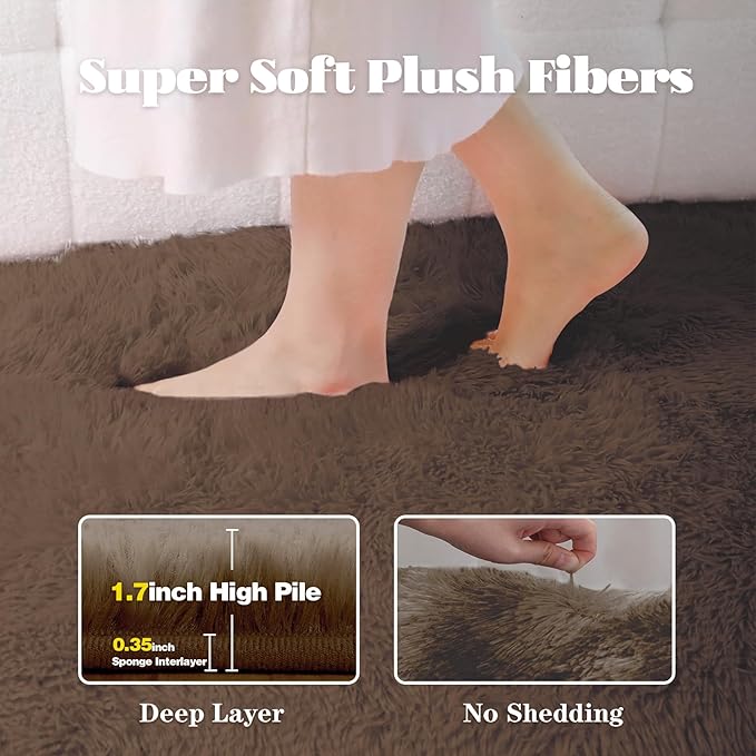 8x10 Area Rug for Living Room: Fluffy Shag Soft Washable Rugs Large Fuzzy Plush Indoor Carpet for Bedroom Nursery Playroom Kids Girls Boys Room (Coffee, 8'x10')