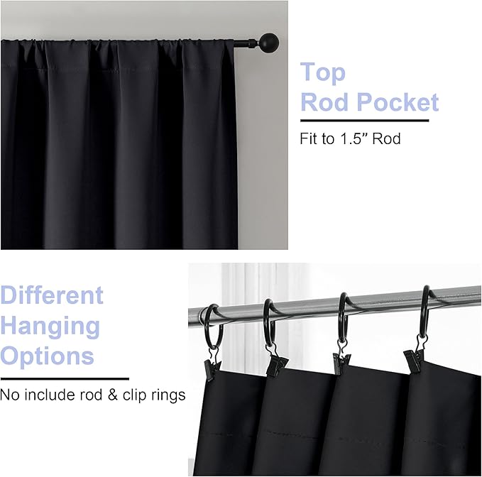 Simplebrand Ava Halloween Black Short 36 Inches Blackout Curtain 2 Panels Set, Half Window Rod Pocket Privacy Curtain Tiers for Kitchen, Curtains Blackout for Bathroom Shades, W40 x L36 Inch, Black