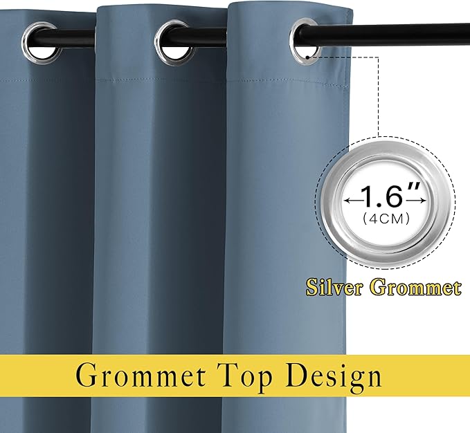 NICETOWN Blackout Curtains & Drapes for Bedroom - Triple Weave Grommet Top Thermal Insulated Light Blocking Panels for Bathroom/Living Room, Smoky Blue, W34 x L50, Set of 2