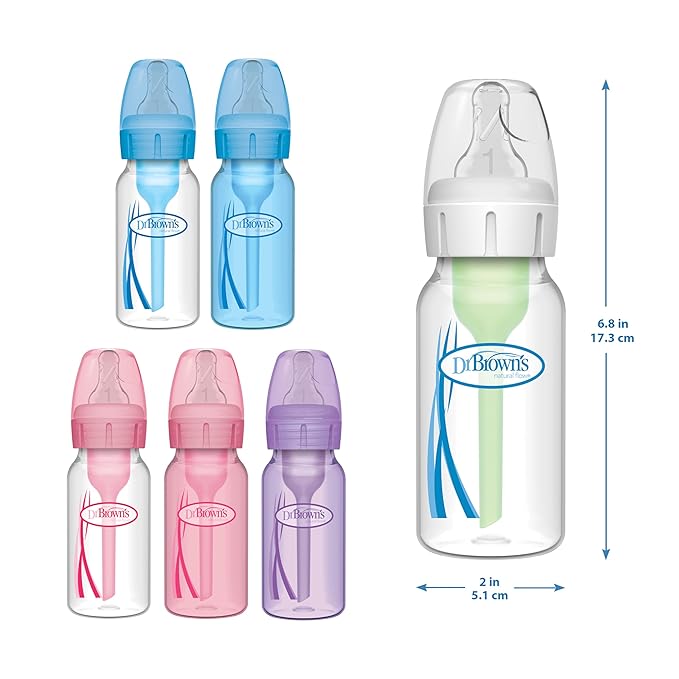 Dr. Brown's Natural Flow Anti-Colic Options+ Narrow Breast to Bottle Pump & Store Feeding Set with Slow Flow Nipples, Baby Travel Caps and 100% Silicone HappyPaci One-Piece Pacifier, Blue