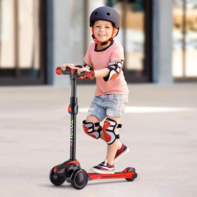 TONBUX Kids Scooter for Age 3-12, Toddler Scooter with 4 Adjustable Heights, Light Up 3-Wheels Scooter, Shock Absorption Design, Lean to Steer, Balance Training Scooter for Kids