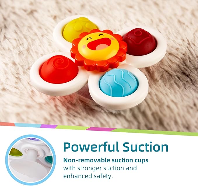 LiKee Strong Suction Cup Fidget Rotating Sensory Bath Toys for Baby, Airplane Car Travel Table & Window Toys for Toddler Boys and Girls, 6+ Months