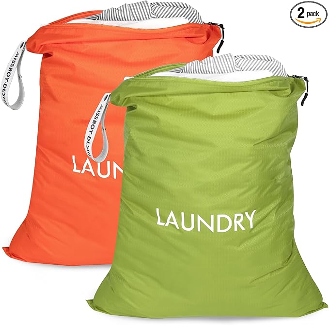 MissBoy 2 Pack Laundry Bags, Nylon Washable Wet Dry Bag, Travel Laundry Bags for Dirty Clothes, Swimming Bathing Suit Workout Wet Clothes Bag