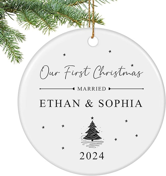 First Christmas Married Ornament 2025, Personalized Christmas Ornaments, Cuztomized Wedding Gifts, Just Married Gifts for Newlywed, Bridal Shower, Couples