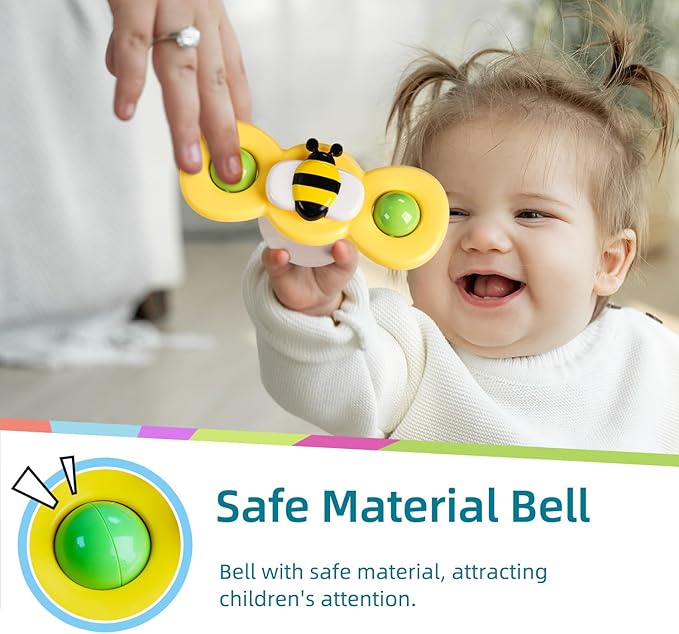 LiKee Strong Suction Cup Fidget Rotating Sensory Bath Toys for Baby 12 18 Months Airplane Car Travel Table & Window Toys for 1 2 Years Old Toddler Boys and Girls (Insect-1)