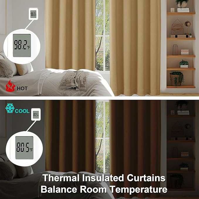 Simplebrand Ava Gold Short 36 Inches Blackout Curtain 2 Panels Set, Half Window Rod Pocket Privacy Curtain Tiers for Kitchen, Curtains Blackout for Bathroom Shades, W40 x L36 Inch, Gold