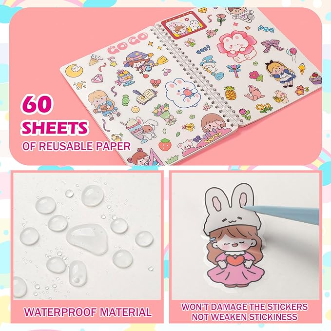 Reusable Sticker Book 60 Sheets, Sticker Collecting Book Album, Reusable Sticker Album, Sticker Organizer, Blank Sticker Book for Children, Sticker Keeper Book with Tweezer and Spatula, A5