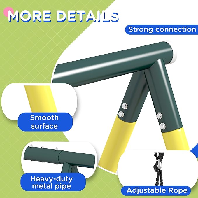 Outsunny 440 lbs Swing Set for Backyard, 5 in 1 Heavy-Duty A-Frame Stand Outdoor Playset for Kids, with Saucer Swing, Slide, Swing Seats, Gym Rings, Basketball Hoop, Climbing Steps and Net