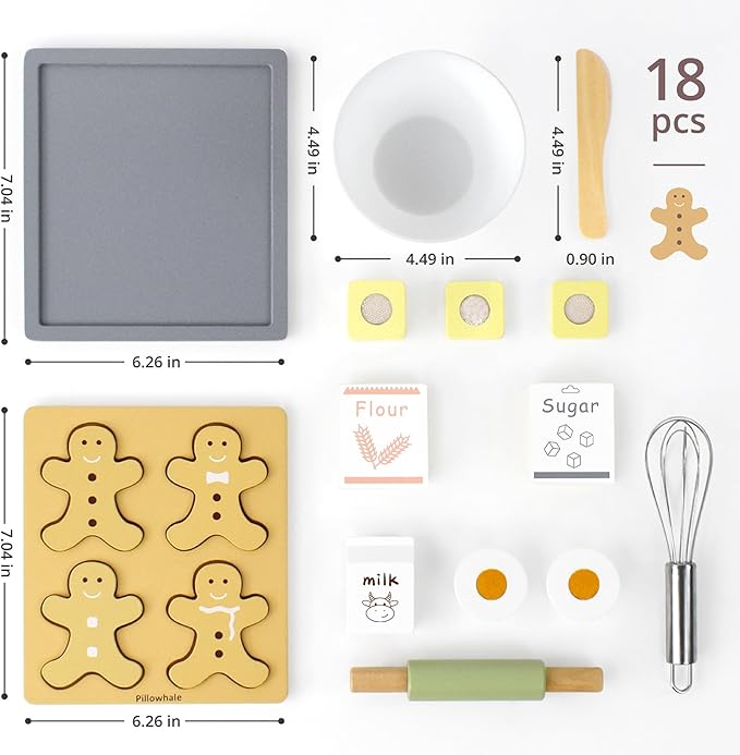 Wooden Toy Biscuits Baking Set,Pretend Play Food Sets for Kids Kitchen,Wooden Gingerbread Cookies Play Food Set,Play Kitchen Accessories for Toddlers Boys Girls Ages 3+