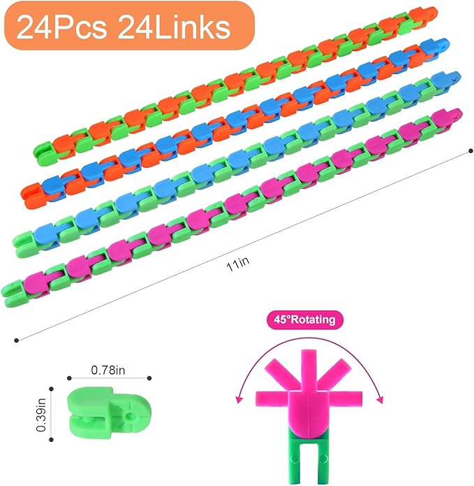 Woosir 24 Pack Wacky Tracks Fidget Toys Sensory Toys Valentines Day Gifts for Kids Classroom School Prizes for Students Party Bag Fillers Snap Fidget Click Snake Toys Autism Stress Relief Adults