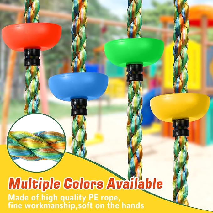 Tree Swing Climbing Rainbow Rope, Heavy Duty Swing Disc Seat Replacement for Kids with Hanging Strap and Platform Carabiners Indoor/Outdoor Playground Accessories (Red)