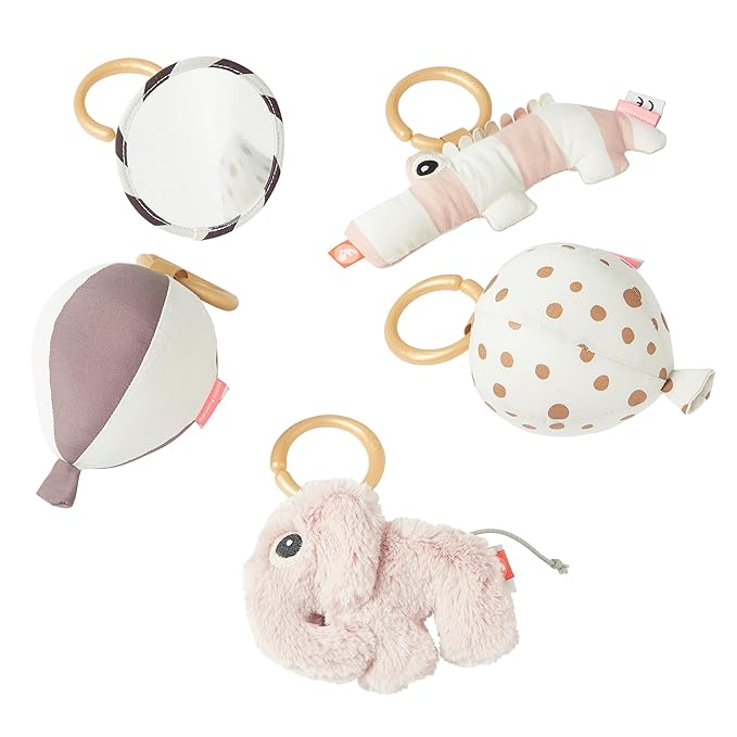 Done by Deer Deer Friends Powder Activity Play Mat with Five Hanging Toys - Soft and Interactive Floor Mat for Kids with Croco, Elphee, Mirror, and Chime Balloons - Perfect for Newborns and Toddlers