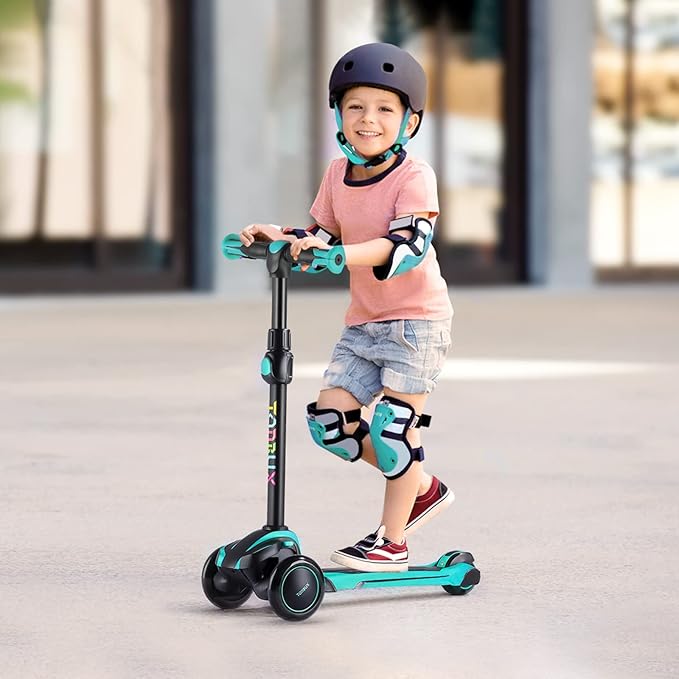 TONBUX Kids Scooter for Age 3-12, Toddler Scooter with 4 Adjustable Heights, Light Up 3-Wheels Scooter, Shock Absorption Design, Lean to Steer, Balance Training Scooter for Kids