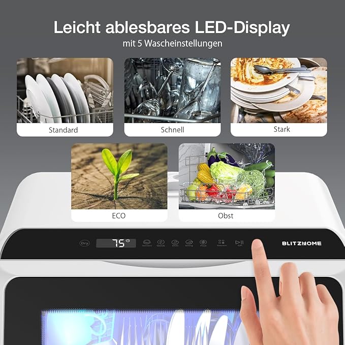 Portable Dishwasher Countertop, WIFI Smart Dishwasher, Compact Mini Dishwashers with 5L Built-in Water Tank, 6 Programs, 360° Dual Spray, High-Temp& Air-Dry Function, Fruit Cleaning