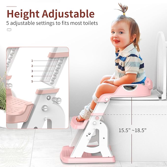 Potty Training Seat, Upgrade 2 in 1 Potty Training Toilet for Toddler, Toddler Toilet Seat for Boys Girls with Splash Guard, Anti-Slip Pad and Step Stool (Pink)