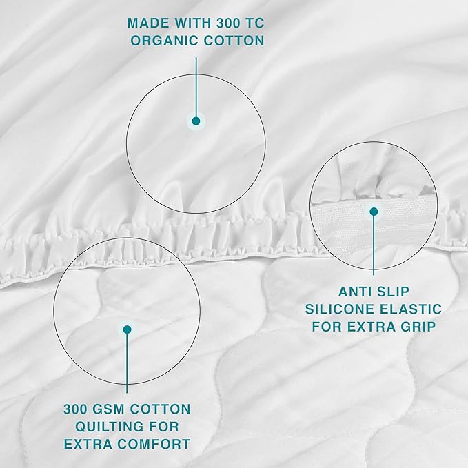 FABDREAMS Organic Quilted Mattress Protector | King Mattress Pad| Mattress Cover| Naturally Breathable | Noiseless| Fits up to 17" Deep Pockets| Temperature Regulating | King | White