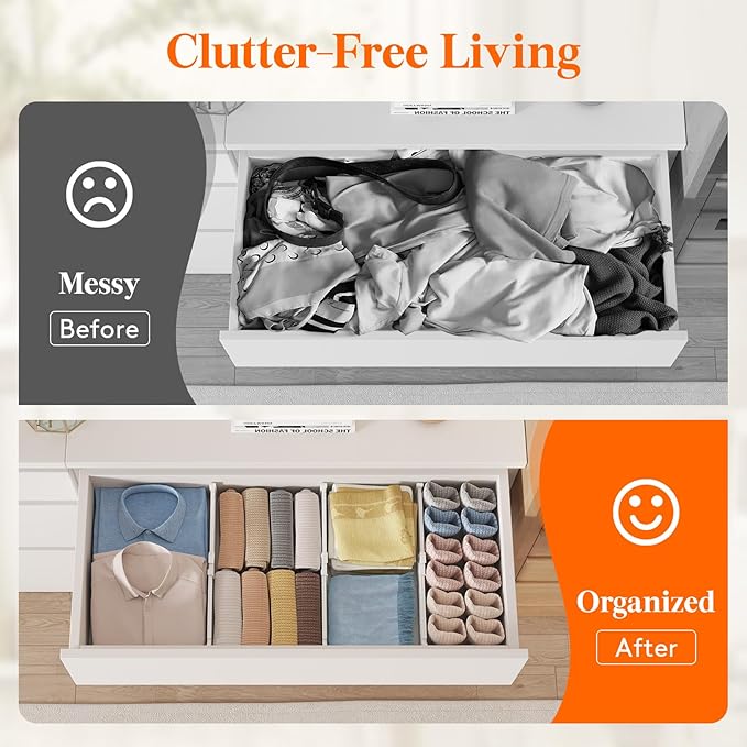 Lifewit 5 Pack Drawer Dividers 4" High, 10.5-16.5" Dresser Drawer Divider, Adjustable Drawer Organizers for Clothes, Plastic Drawers Separators for Dresser, Bedroom, Bathroom, Kitchen, Office