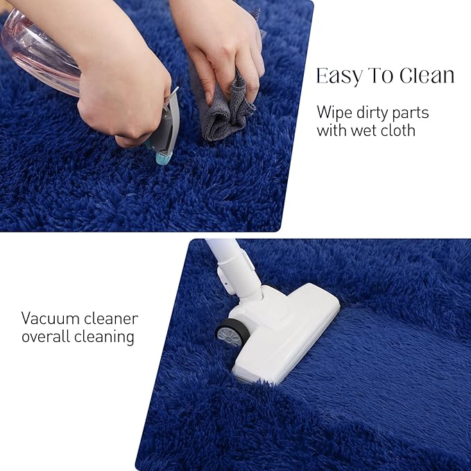 Soft 8x10 Blue Rug, Fluffy Area Rugs for Living Room, Plush Navy Area Rugs for Bedroom, Non-Slip Indoor Carpet for Nursery, Study Room, Kids Room, Room Decor