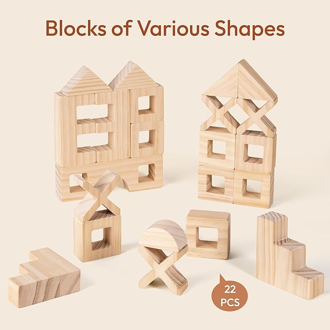 Wooden Rainbow Building Blocks Set for Kids, 22 PCS Wooden Blocks & 25 PCS Gem Cubes Stacking Blocks, Montessori Stacking Toys for Toddlers, Educational STEM Easter Toys for Boys Girls 3-6