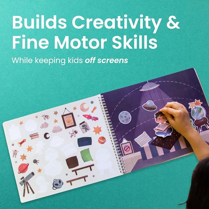 Fashion Sticker Book Activity for Kids, All The Different Rooms by Cupkin, Toddler Airplane Travel Essentials, 500+ Stickers for Kids 12 Scenes + Coloring Book Pages, Child's Gift, Crafts Ages 2-8