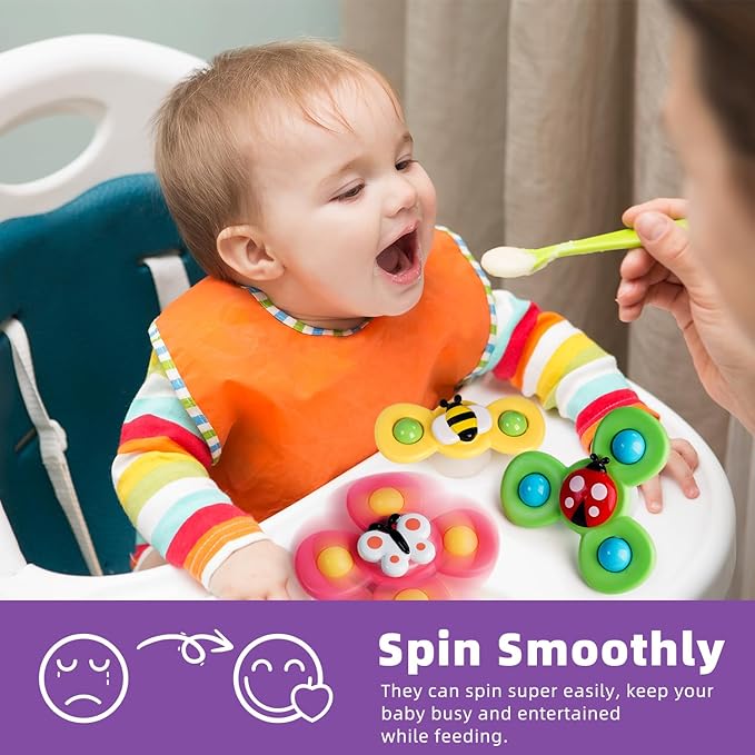 LiKee Strong Suction Cup Fidget Rotating Sensory Bath Toys for Baby 12 18 Months Airplane Car Travel Table & Window Toys for 1 2 Years Old Toddler Boys and Girls (Insect-1)