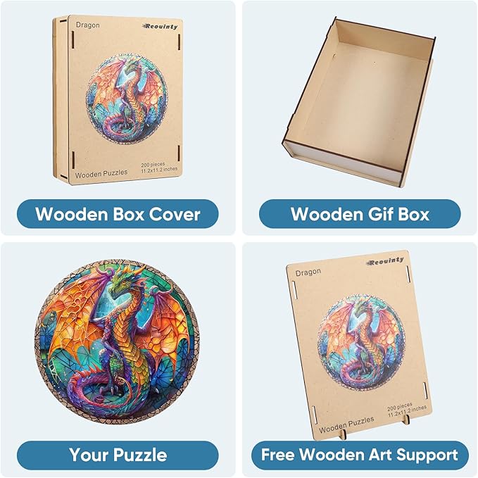 Wooden Puzzles for Adults, Dragon Puzzle Color Challenge Jigsaw Puzzles 300 Piece Royal,12x12.6 in Thickened Unique Shapes Family Reunion Puzzle, Best Gift for Adults and Kids, Family Game
