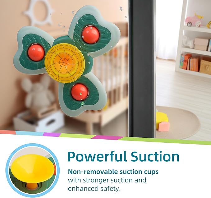 LiKee Strong Suction Cup Fidget Rotating Sensory Bath Toys for Baby 12 18 Months Airplane Car Travel Table & Window Toys for 1 2 Years Old Toddler Boys and Girls